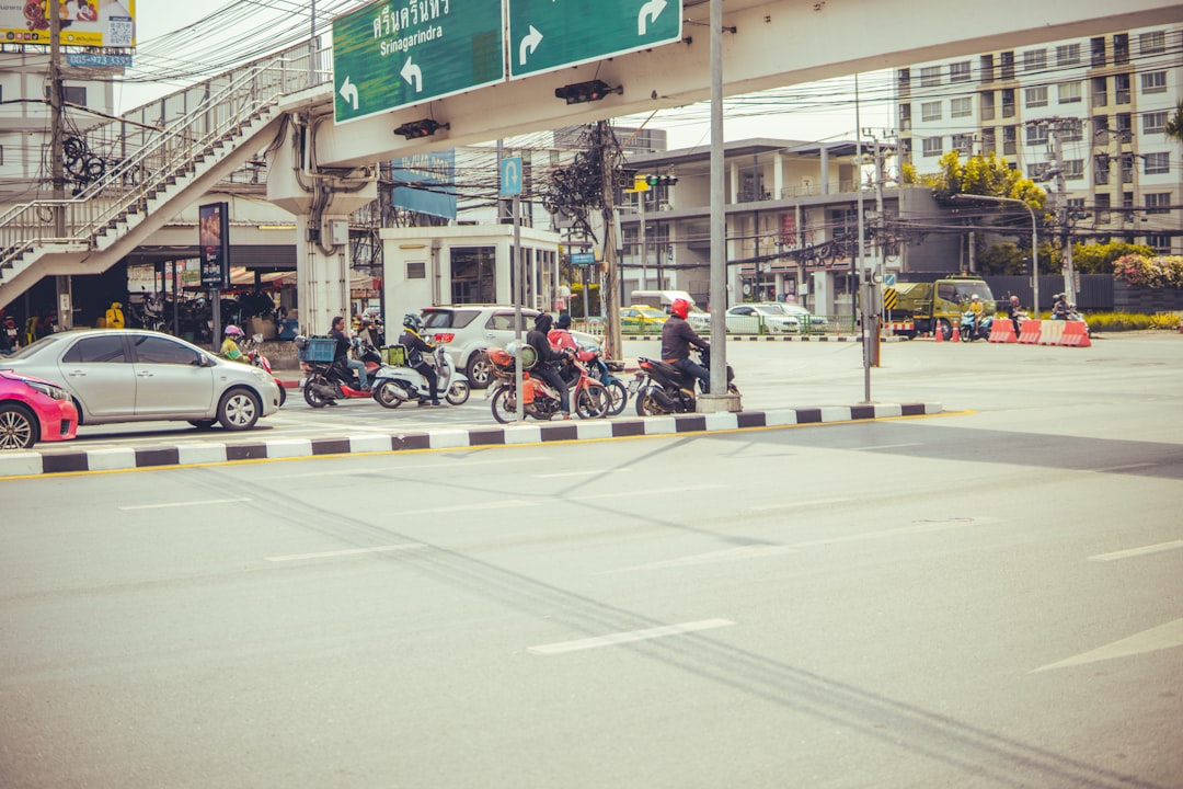 motorcycle at a busy urban intersection